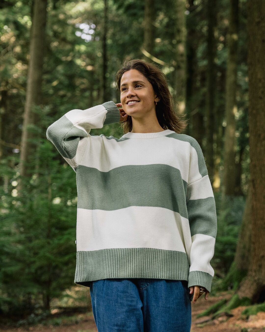 Moments Organic Oversized Knitted Jumper Pistachio Stripe