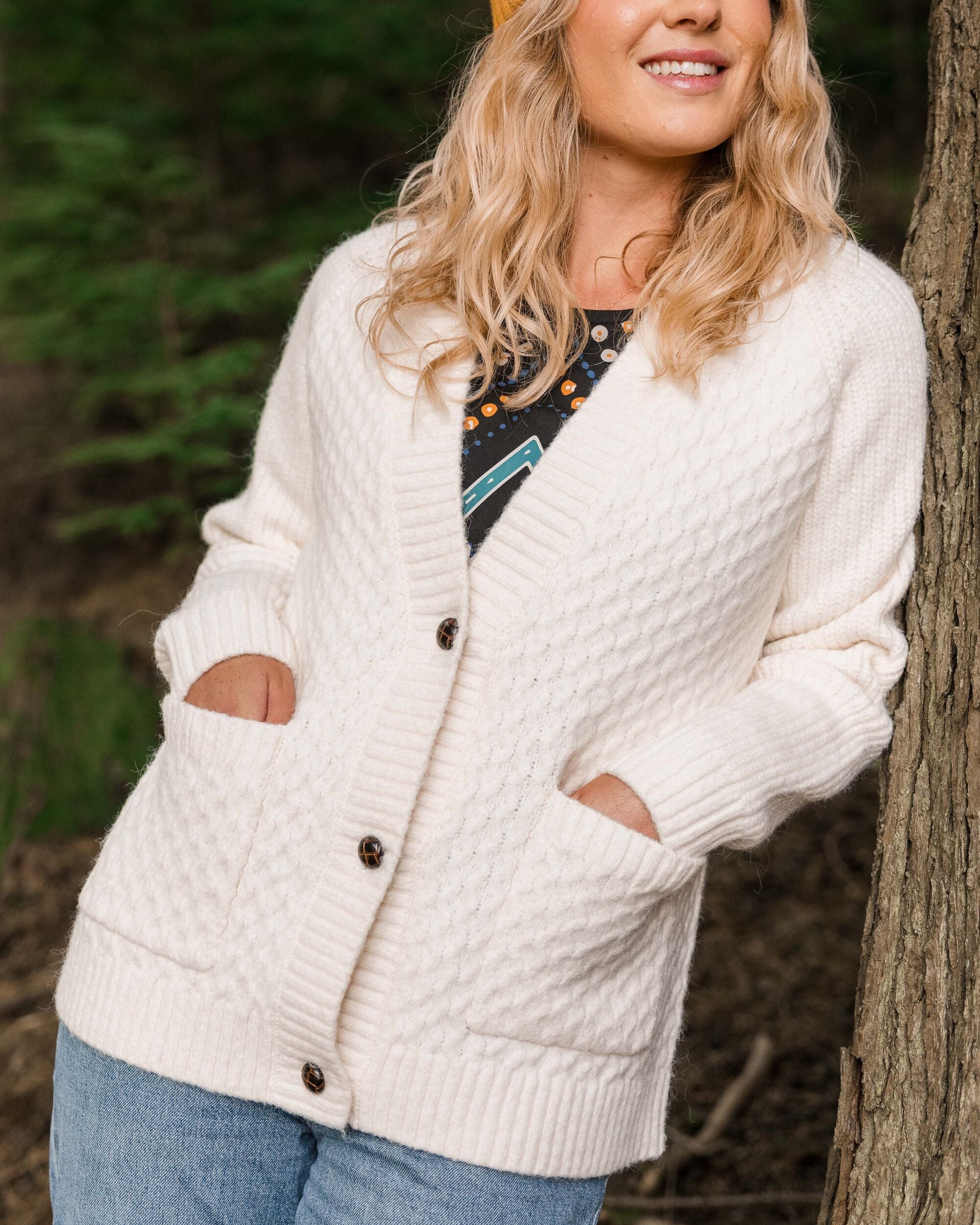 Homey Recycled Knitted Cable Cardigan Off White – Passenger