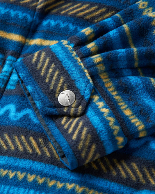 Maple Recycled Polar Fleece Shirt - Patchwork Stripe Tidal Blue