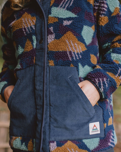 Clover Recycled Cotton-Lined Sherpa Fleece - Deep Blue Camo Pattern