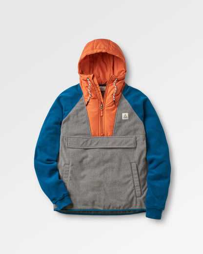 Woodland Hooded 1/2 Zip Recycled Polar Fleece - Grey Marl/ Tidal Blue