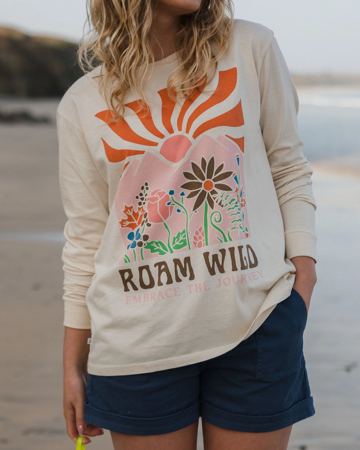 Roam Wild Recycled Cotton Oversized LS T-Shirt - Birch