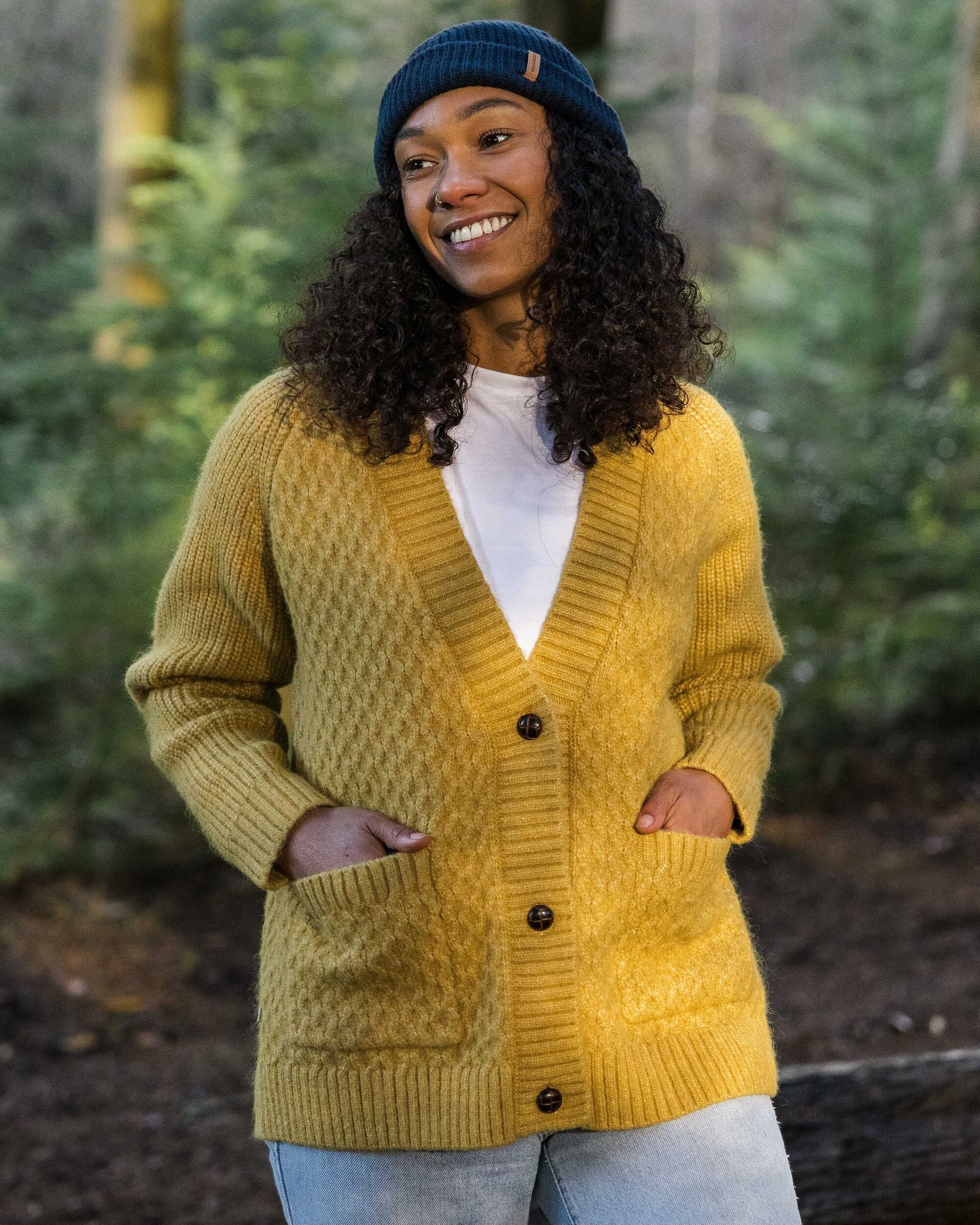 Homey Recycled Knitted Cable Cardigan Mustard Gold – Passenger
