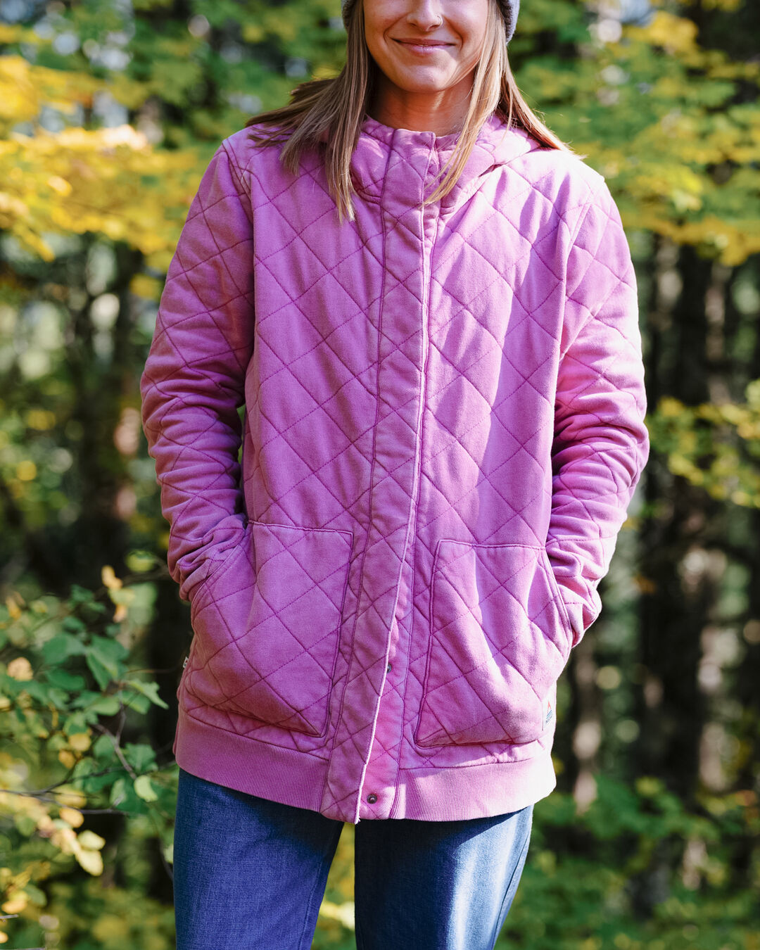 Clementine Recycled Quilted Popper Up Hoodie Mauve Haze