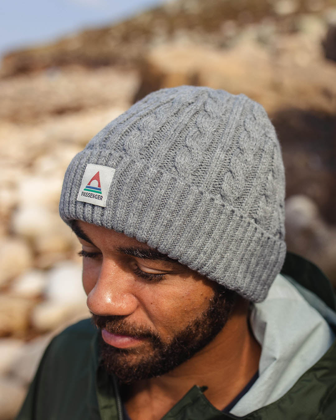 Mens grey sales cable knit hat