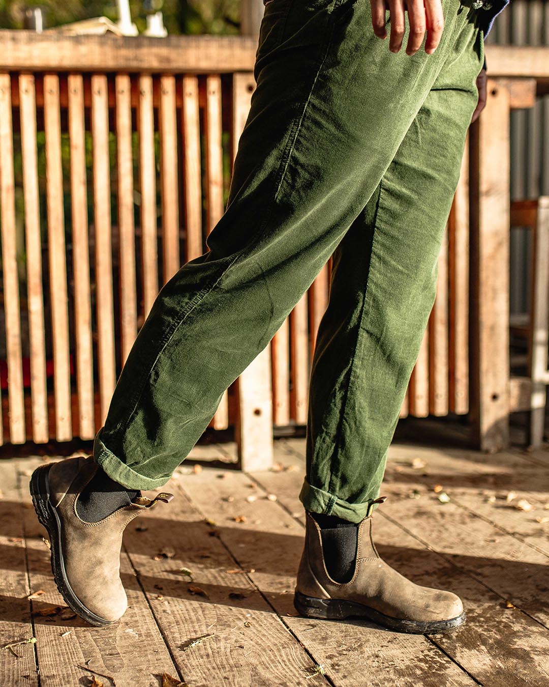 Green cord trousers store mens