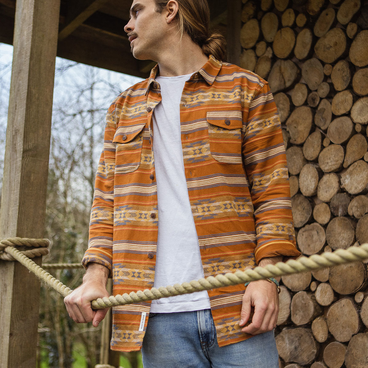 Cabin Jacquard Organic Shirt - Glazed Ginger Pattern